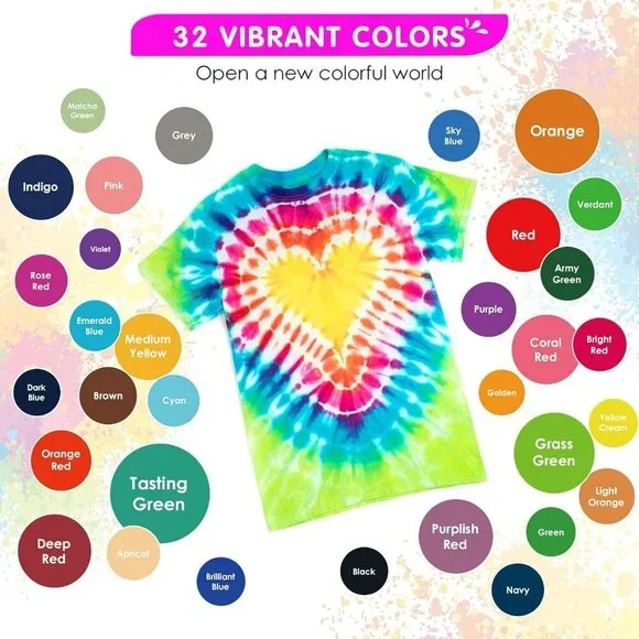 - 32 Vibrant Colors Pre-Filled Bottles Tyedyedye Kit, Permanent Non-Toxic for La - Picture 4 of 6